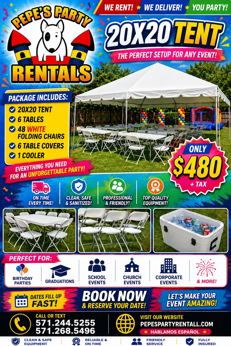 Party Package #1 - Tent + Tables & Chairs